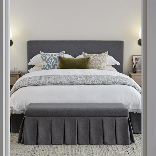 Egerton Box-Pleat Ottoman Bed with Storage, Charcoal Brushed Fabric