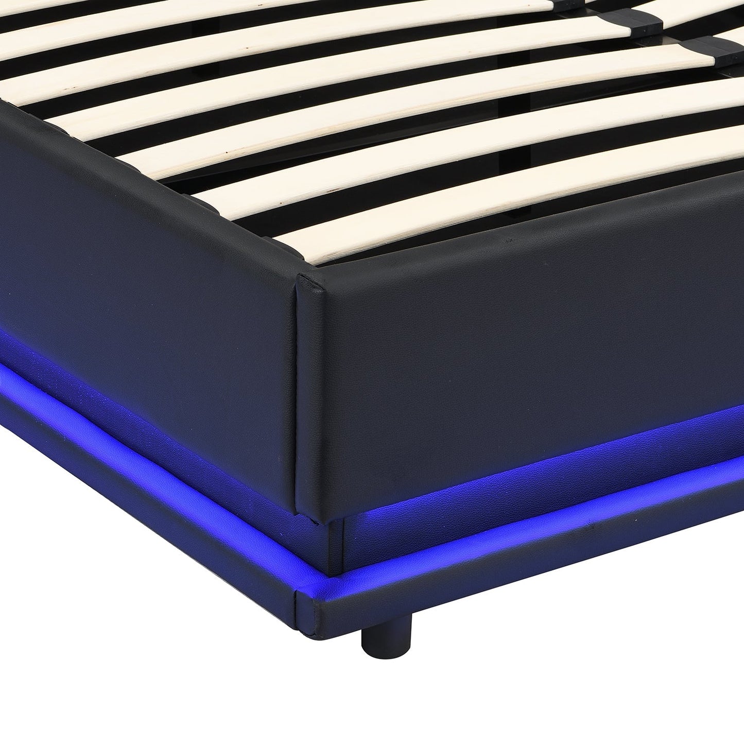 Buxton Faux Leather End Opening Ottoman Bed with Storage Frame with Multi-colour LED Light Strip (Black PU)