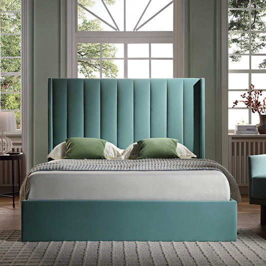 Wilton Seafoam Blue Velvet Ottoman Bed with Storage