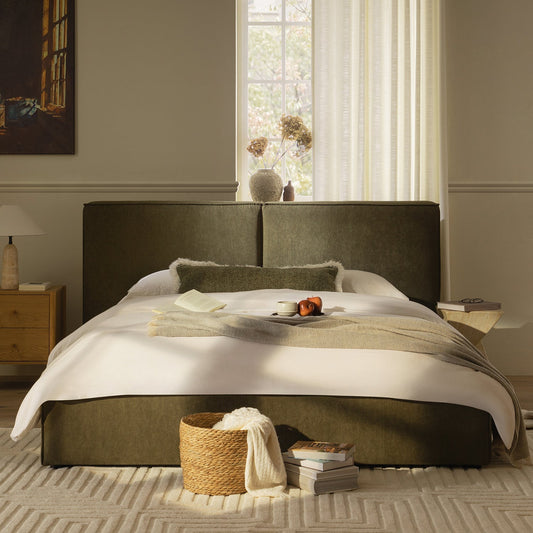 Claudine Ottoman Bed with Storage, Moss Green Corduroy
