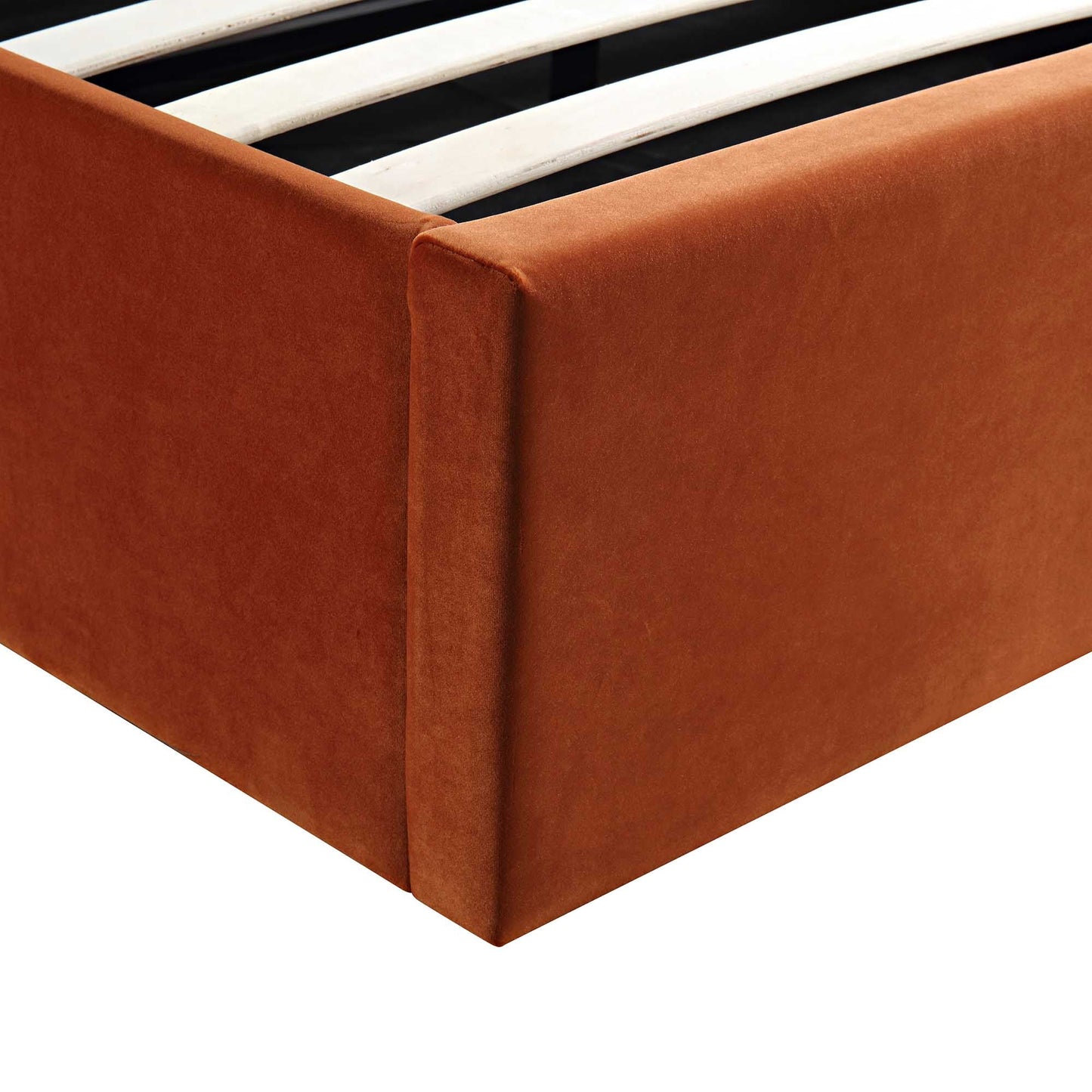 Archer Rust Velvet Ottoman Bed with Storage