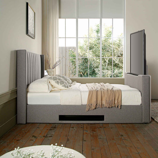 Wilton Grey Fabric TV Bed with Ottoman Storage