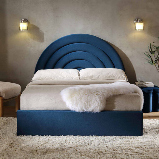 Archer Navy Blue Velvet Ottoman Bed with Storage