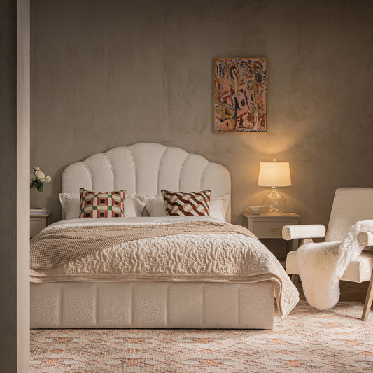 Hana Ottoman Bed with Storage, Ecru Boucle