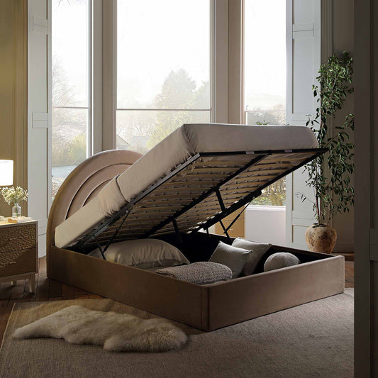 Archer Mink Velvet Ottoman Bed with Storage