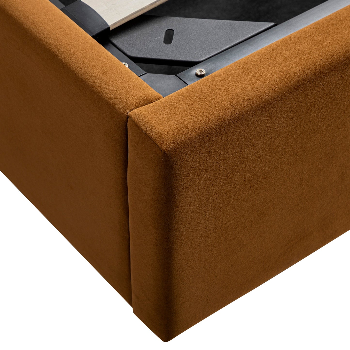 Kimberly Winged Upholstered Bed with Storage, Cinnamon Velvet