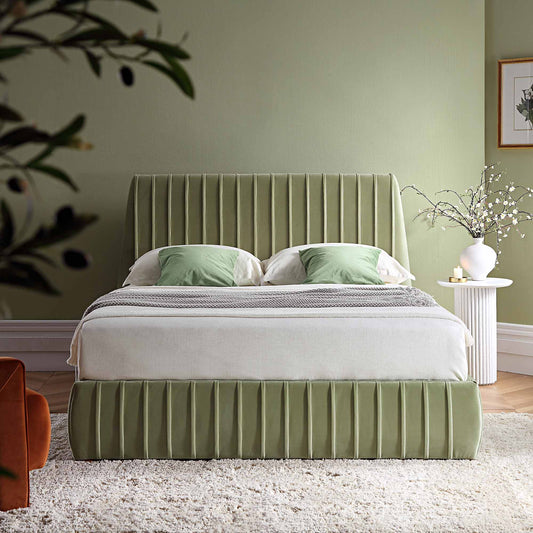 Helia Pleated Ottoman Bed with Storage, Lichen Velvet