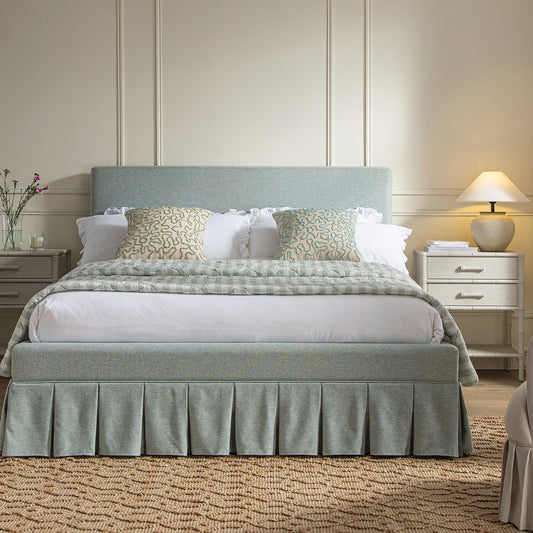 Egerton Box-Pleat Ottoman Bed with Storage, Pale Aqua Brushed Fabric