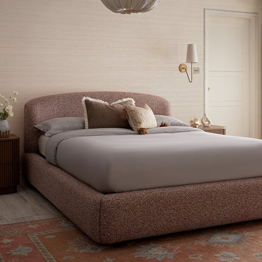 Constance Winged Headboard Ottoman Bed with Storage, Musk Blush Boucle