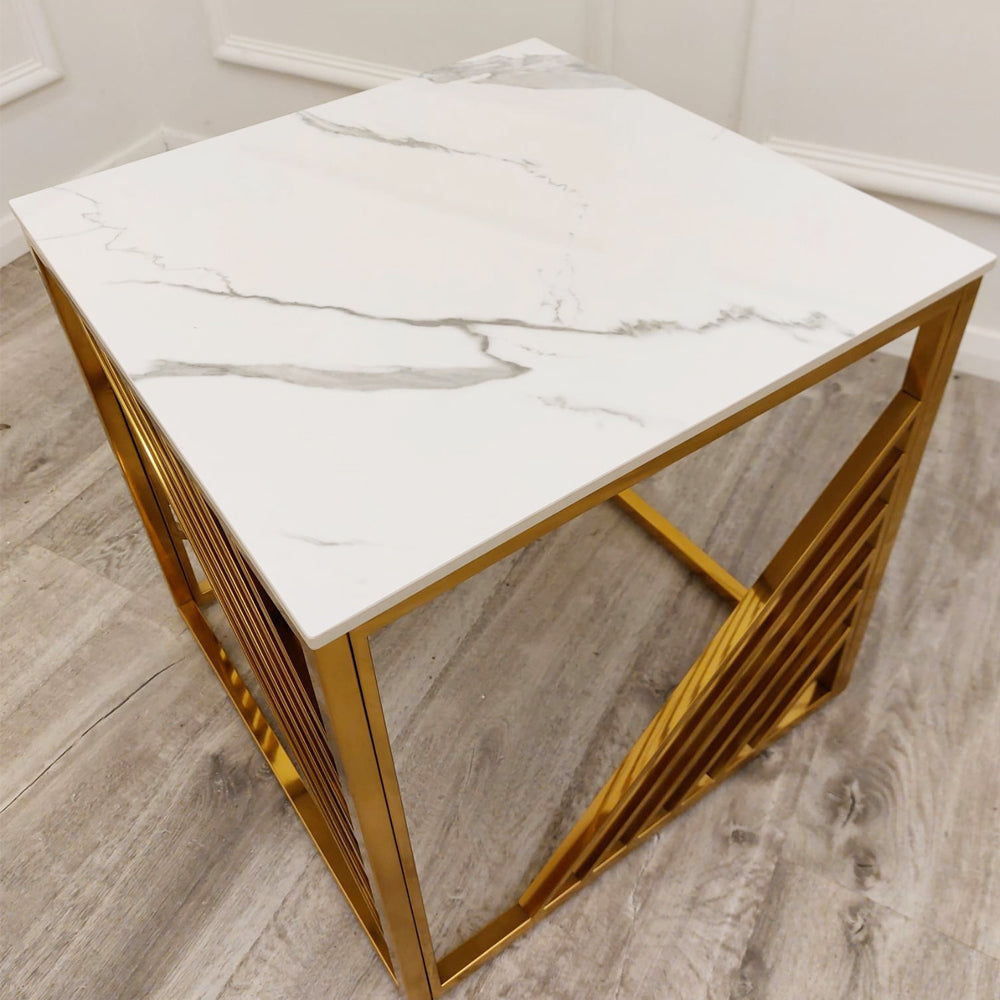 Azure Gold Lamp Table with Polar White Sintered Top – view 5