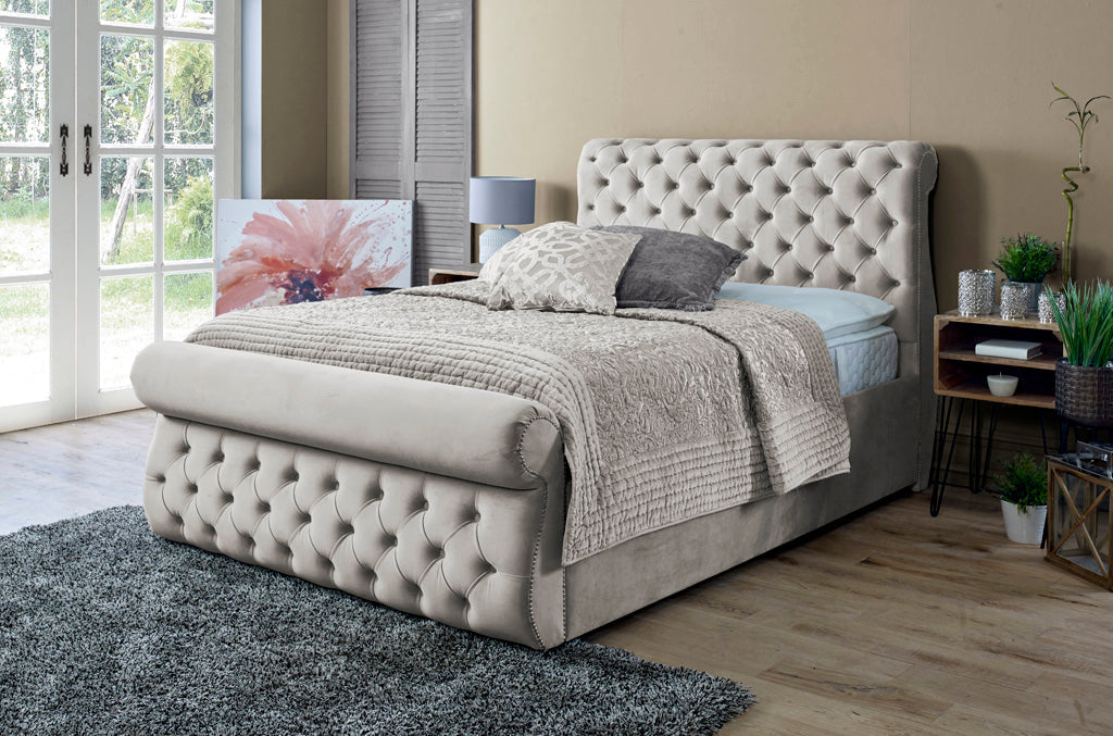 Small Double Bed Frame - Chesterfield Scroll Bed