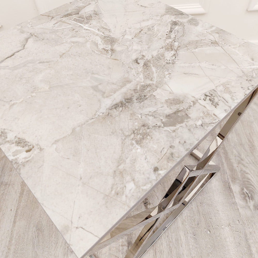Vesta Chrome Lamp Table with Stomach Ash Sintered Stone Top – view 5