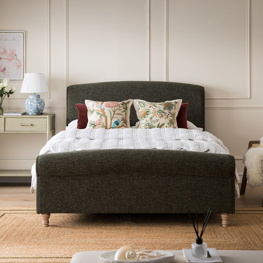 Porchester Ottoman Bed with Storage, Sleigh, Forest Green Chenille