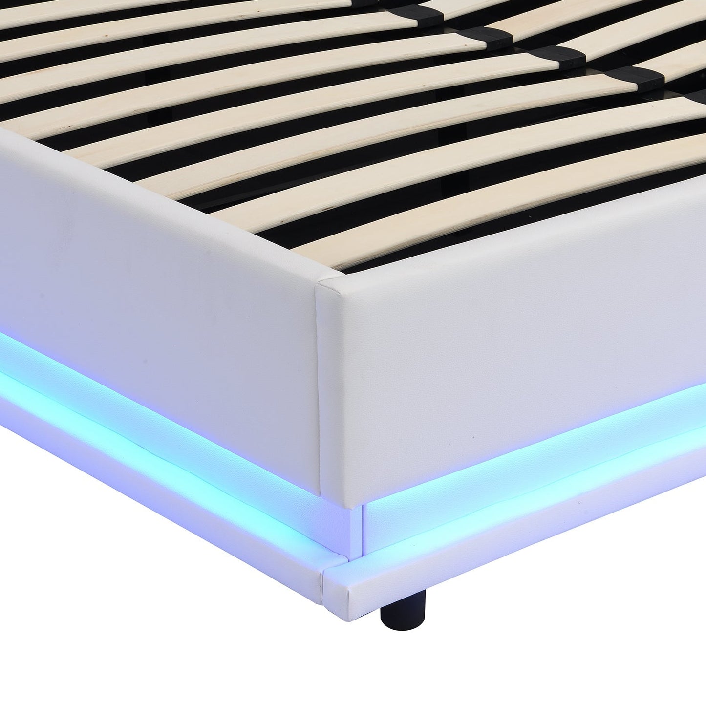 Buxton Faux Leather End Opening Ottoman Bed with Storage Frame with Muti-colour LED Light Strip (White PU)