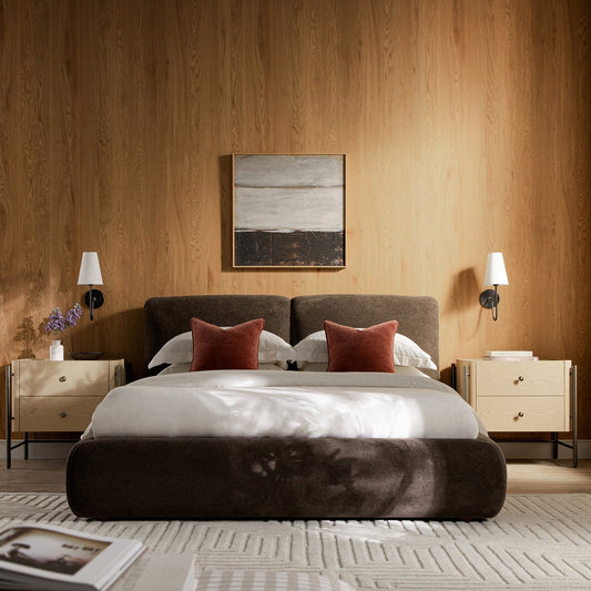 Thera Pillow Headboard Upholstered Bed, Cocoa Chenille