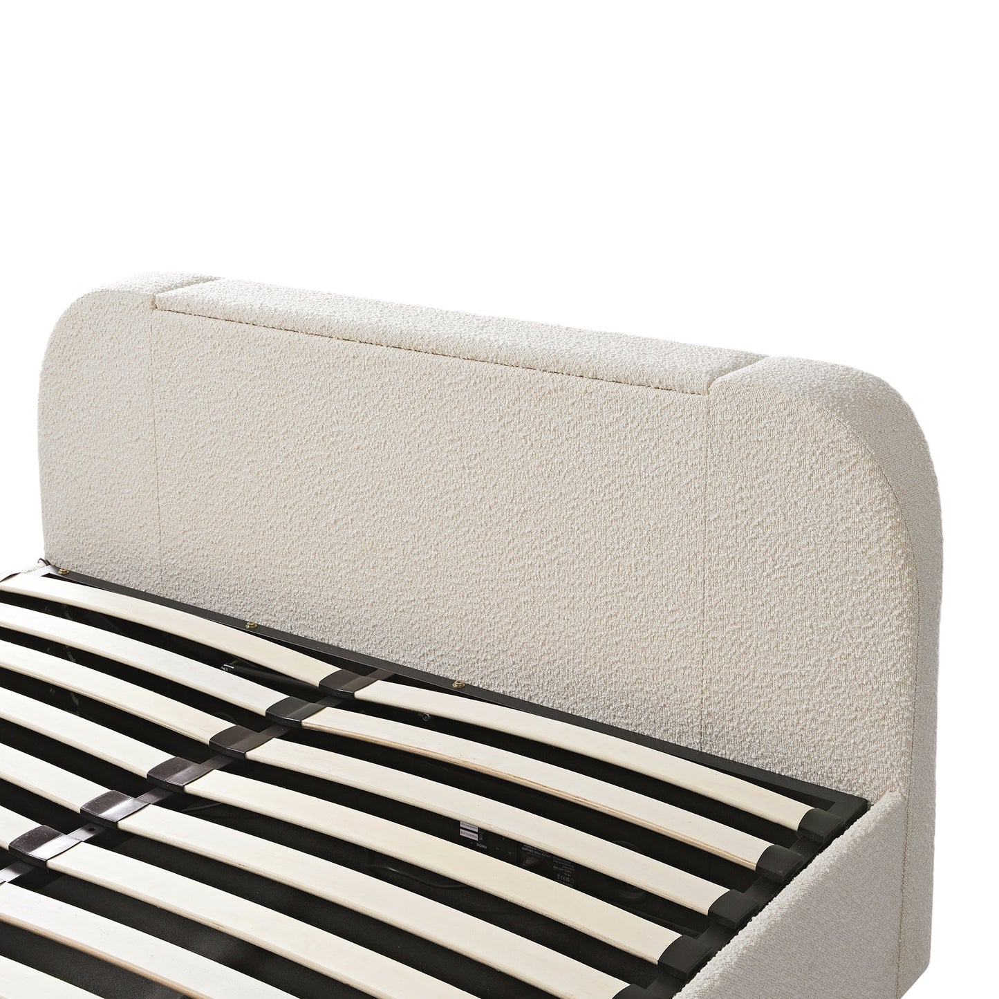 Egerie Curved Headboard Beige Boucle TV Bed with Ottoman Storage
