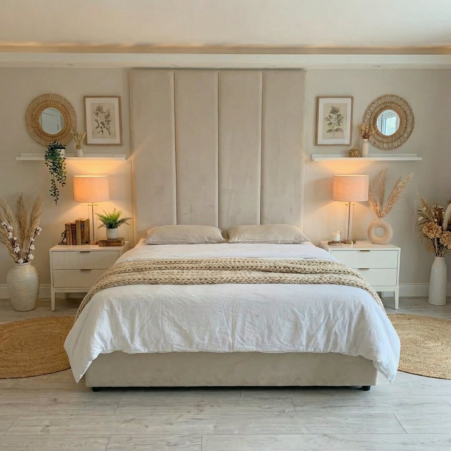 Modern Upholstered Bed with Tall Panel Headboard