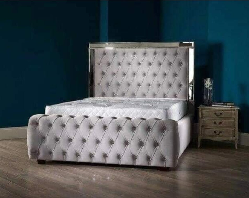 Silver Striped Super King Bed Frame