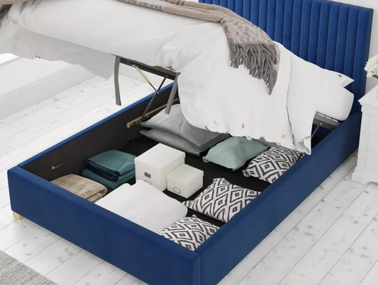 Levisham Ottoman Plush Velvet Navy Bed Frame Only – view 2