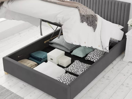 Levisham Ottoman Plush Velvet Steel Bed Frame Only – view 2