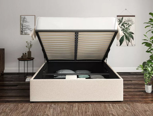 Napoli Boucle Ivory Upholstered Ottoman Bed Frame Only – view 2