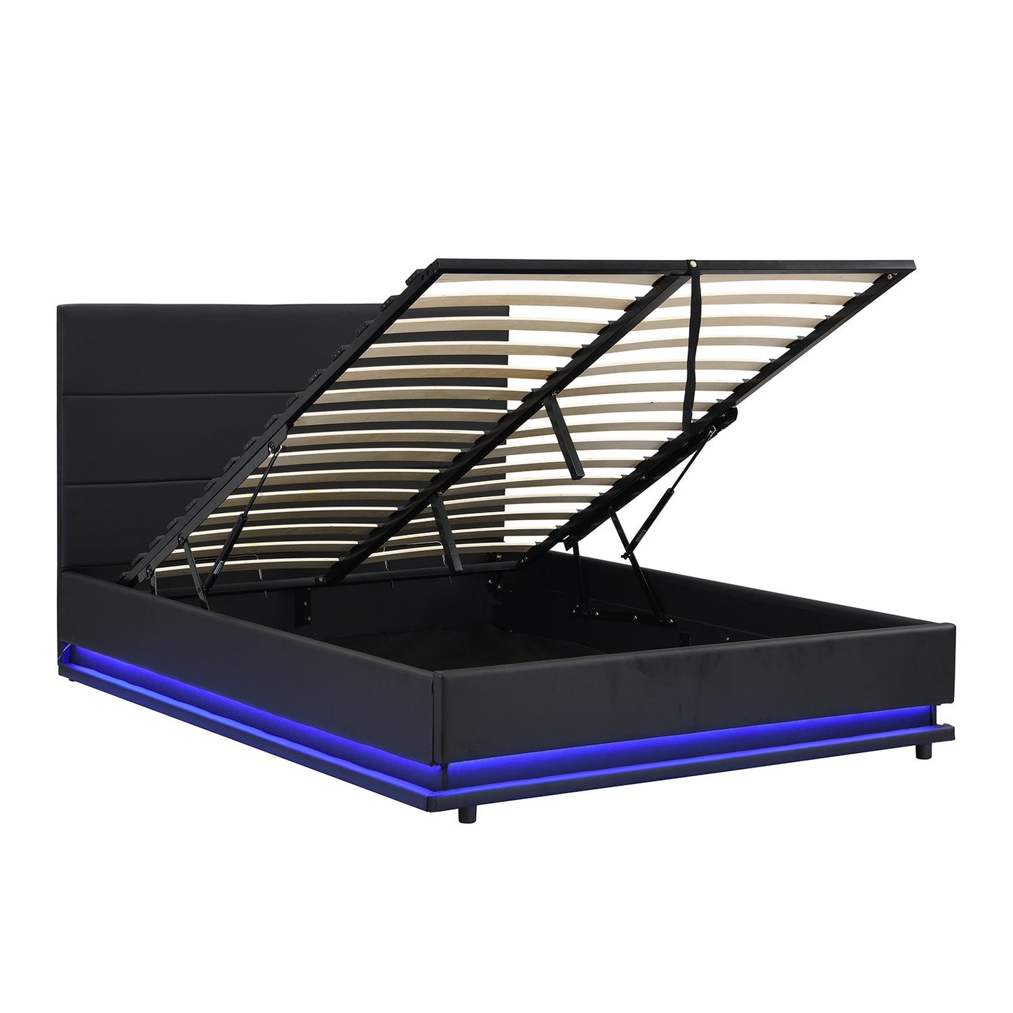 Buxton Faux Leather End Opening Ottoman Bed with Storage Frame with Multi-colour LED Light Strip (Black PU)