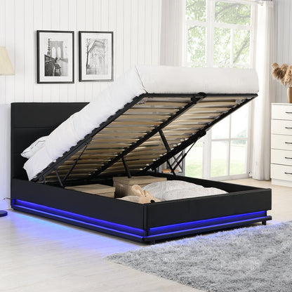 Buxton Faux Leather End Opening Ottoman Bed with Storage Frame with Multi-colour LED Light Strip (Black PU)