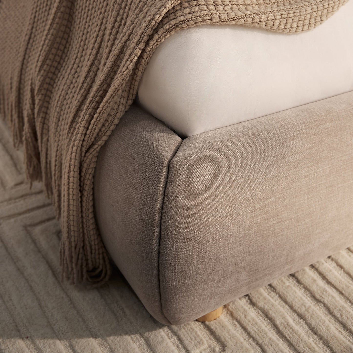 Astrid Ruched Wingback Bed, Oatmeal Chenille