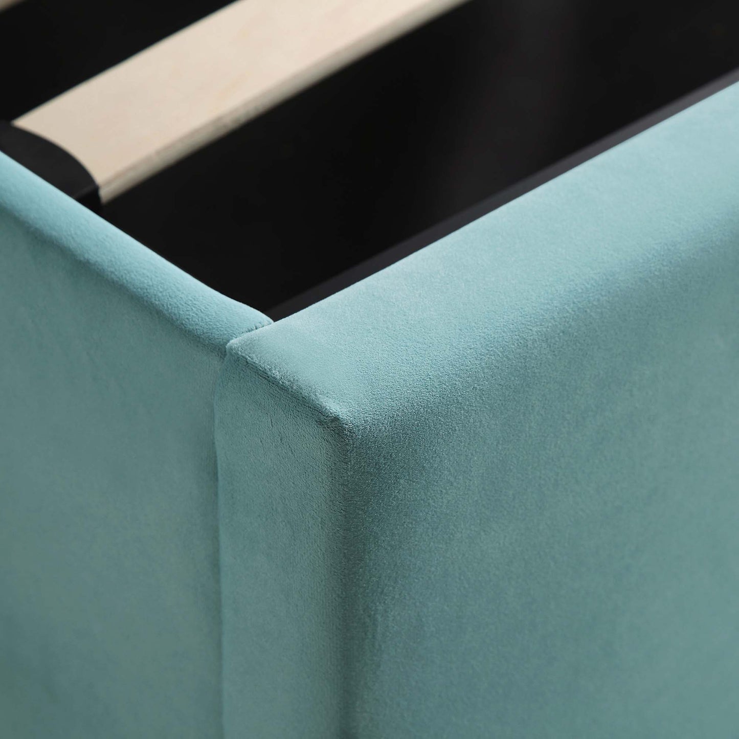 Wilton Seafoam Blue Velvet Ottoman Bed with Storage