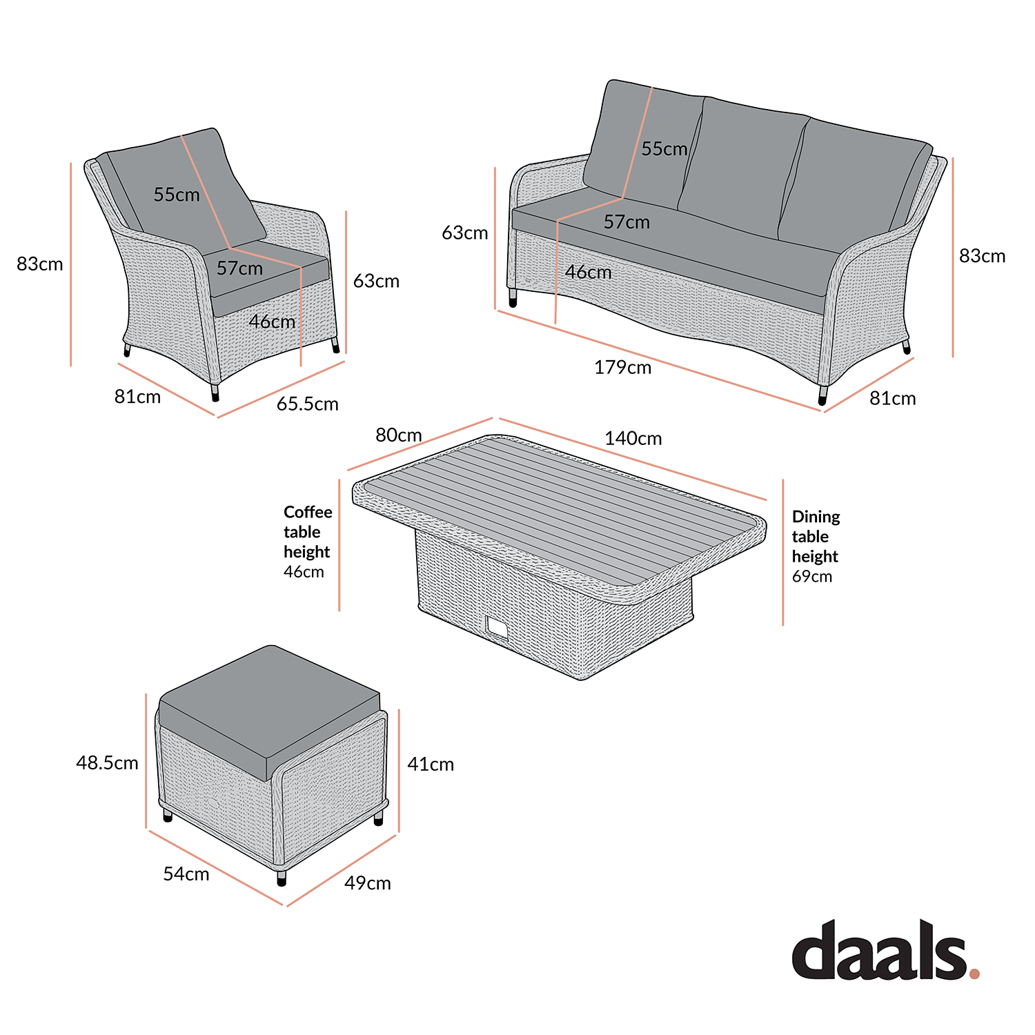 Hampshire 7-Seater Round Wicker Rattan Outdoor Sofa Set with Rising Table, Natural
