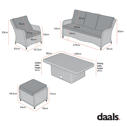 Hampshire 7-Seater Round Wicker Rattan Outdoor Sofa Set with Rising Table, Natural