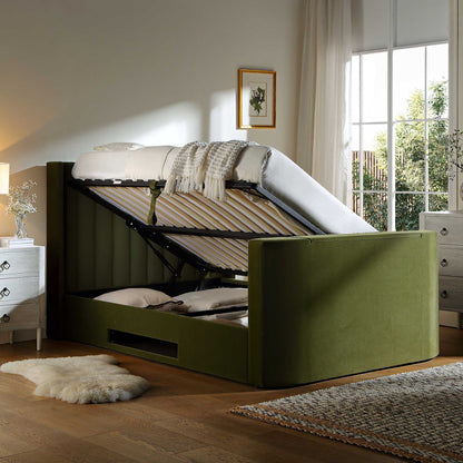 Wilton Moss Green Velvet TV Bed with Ottoman Storage