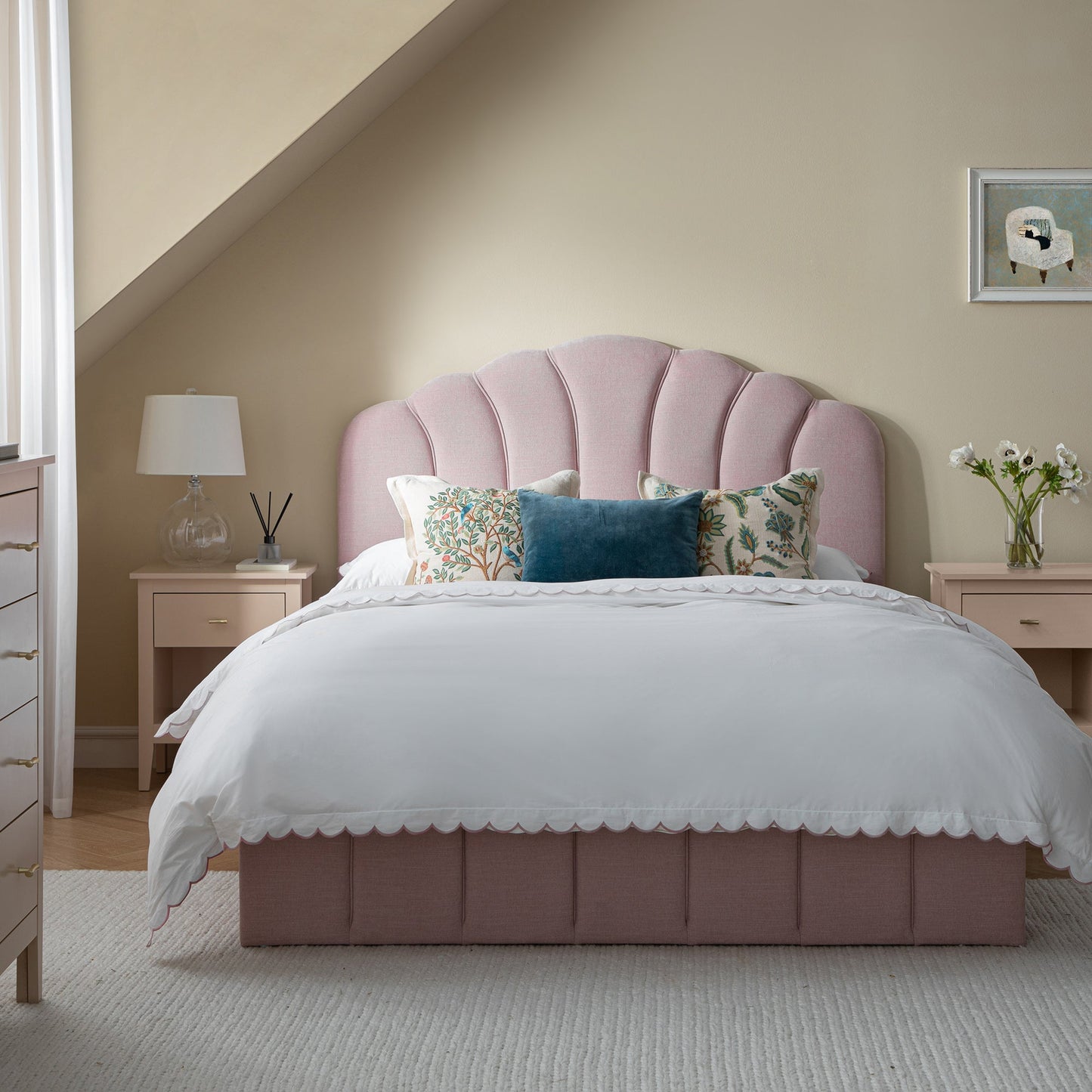 Hana Ottoman Bed with Storage, Petal Pink Chenille
