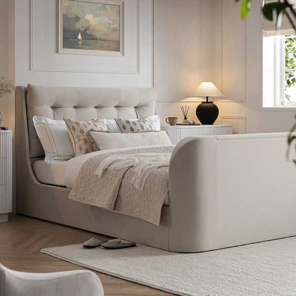 Hadley Champagne Velvet TV Bed with Ottoman Storage