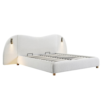 Egerie Extended Headboard Ottoman Bed with Storage, Beige Boucle