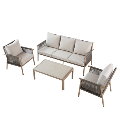 Soller Indoor and Outdoor Rope Weave 5-Seater Sofa Set