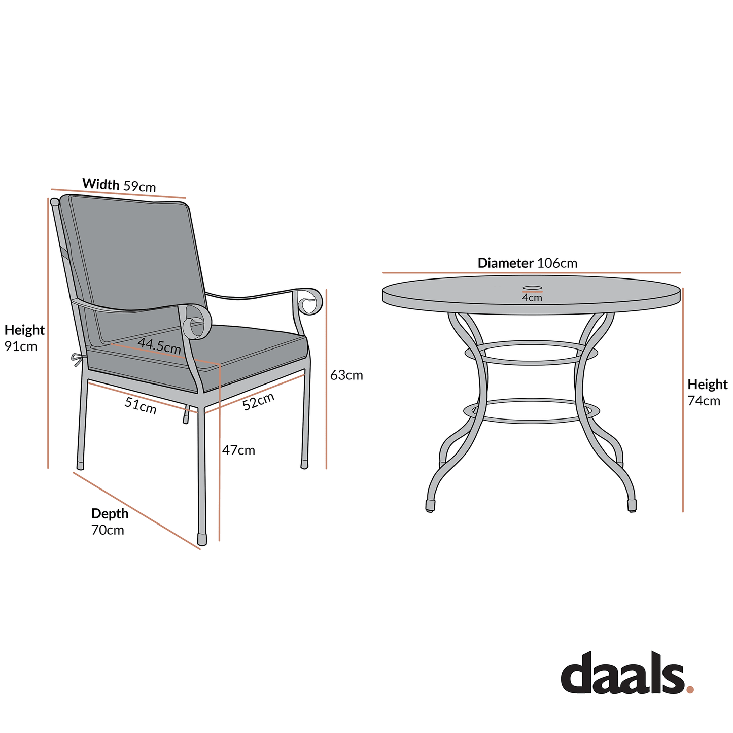 Haymes Indoor and Outdoor Metal 4-Seater Round Dining Set, Khaki Stripe