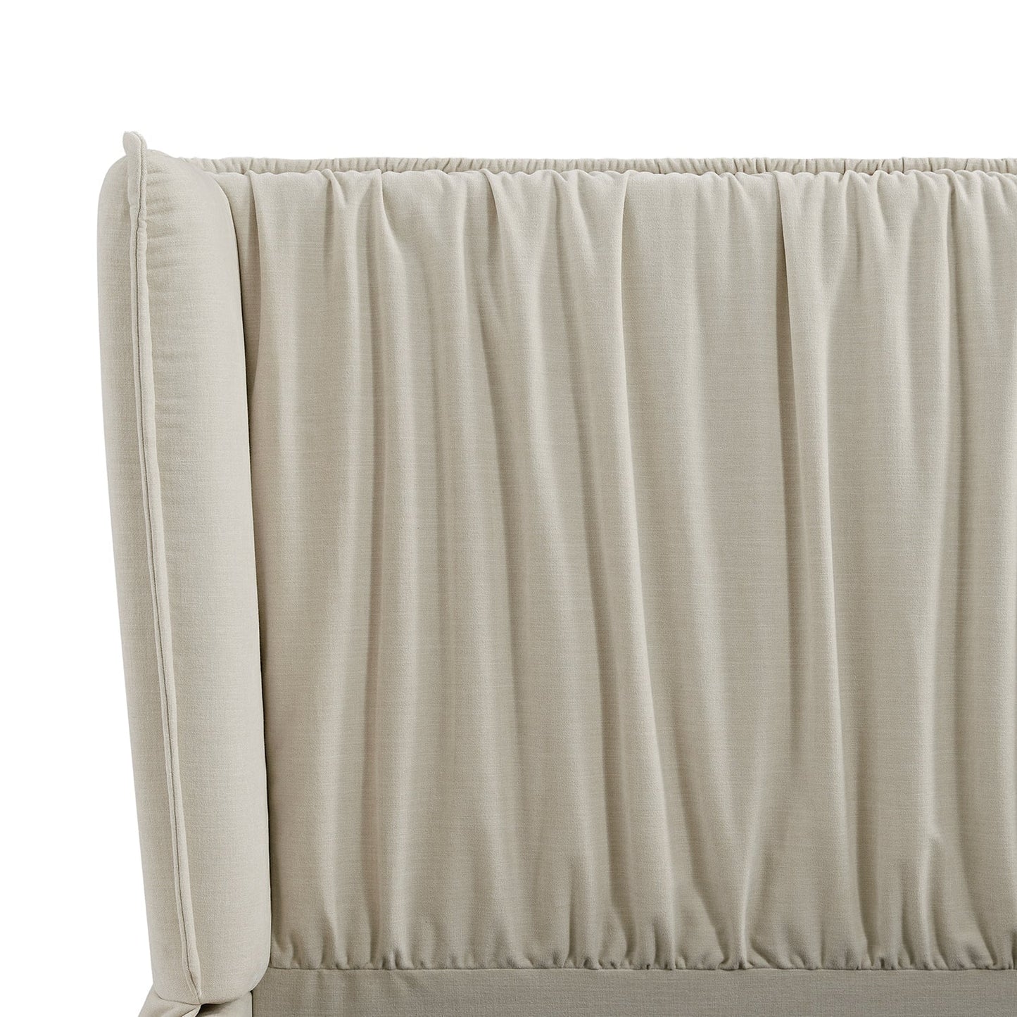 Astrid Ruched Wingback Bed, Ivory Chenille