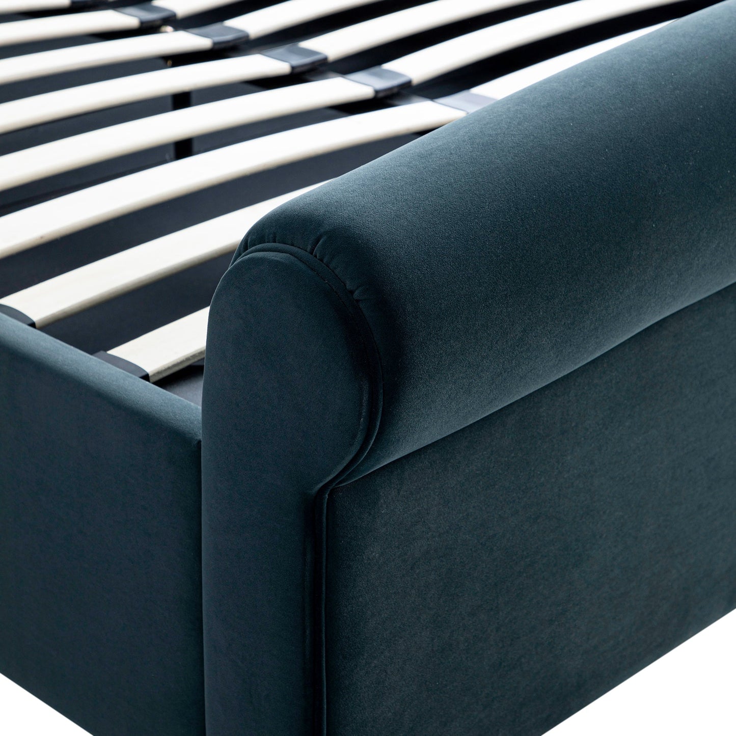 Porchester Ottoman Bed with Storage, Sleigh, Aegean Blue Velvet