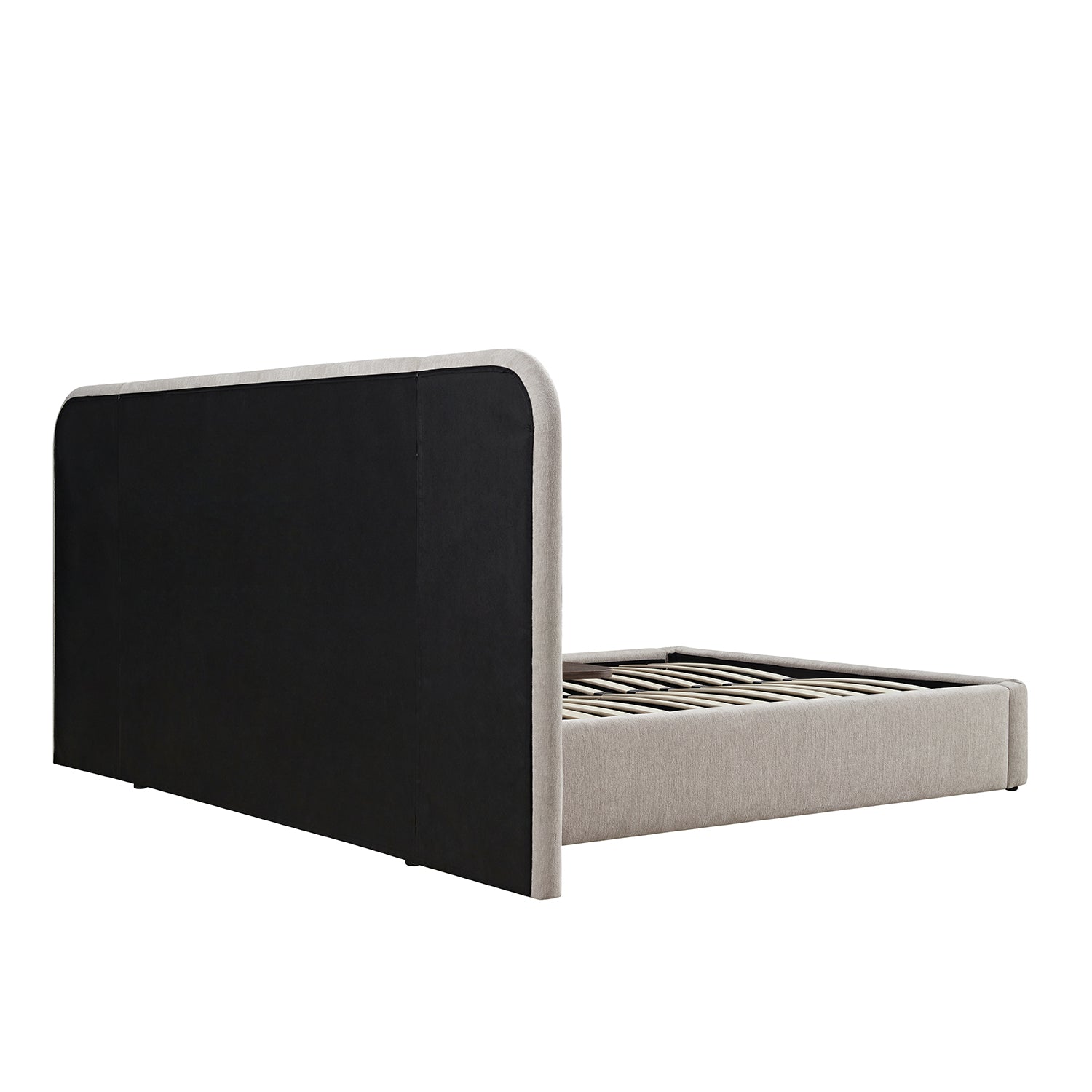 Della Extended Headboard Bed with Storage, Soft Beige Chenille