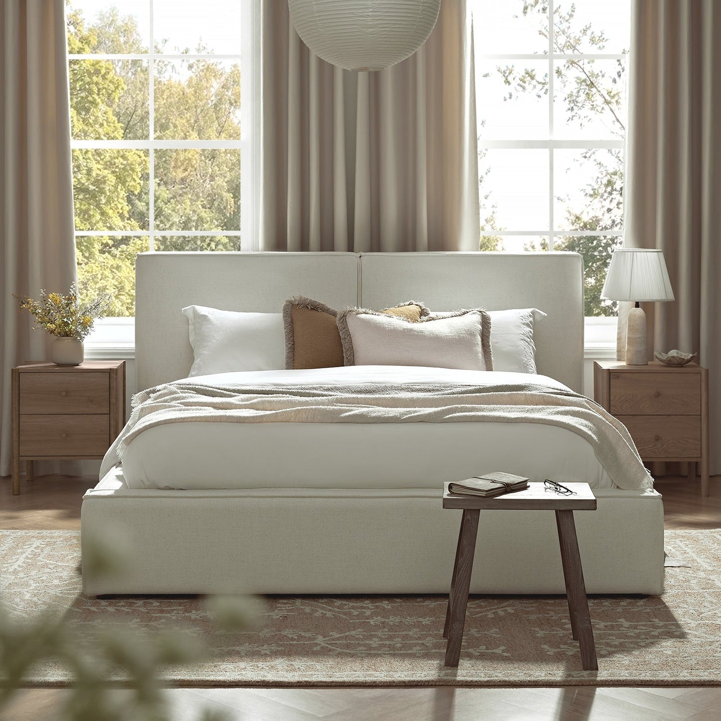 Claudine Ottoman Bed with Storage, Beige Linen