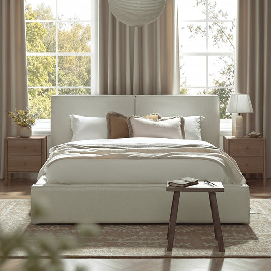 Claudine Ottoman Bed with Storage, Beige Linen