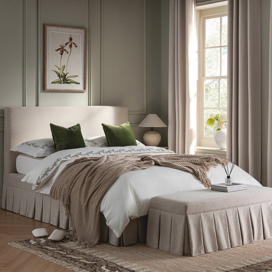Egerton Box-Pleat Ottoman Bed with Storage, Oatmeal Brushed Fabric