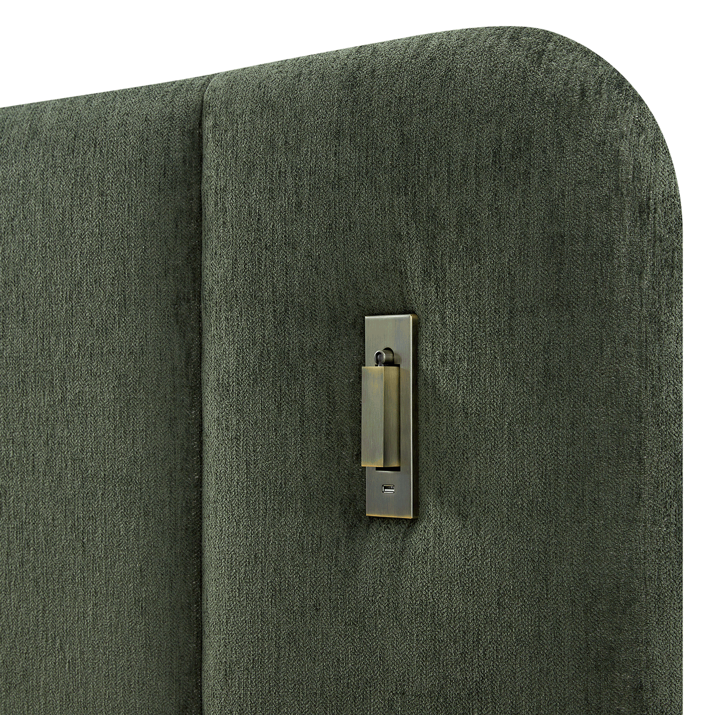 Della Extended Headboard Bed with Storage, Moss Green Chenille