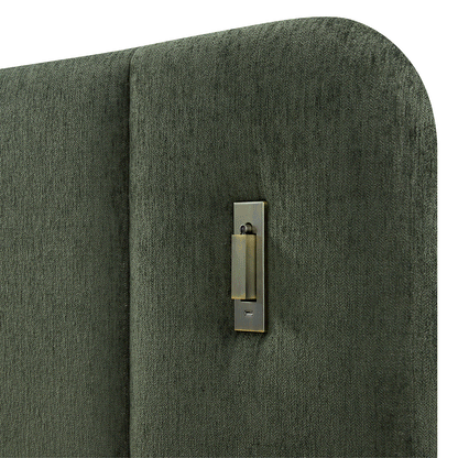 Della Extended Headboard Bed with Storage, Moss Green Chenille
