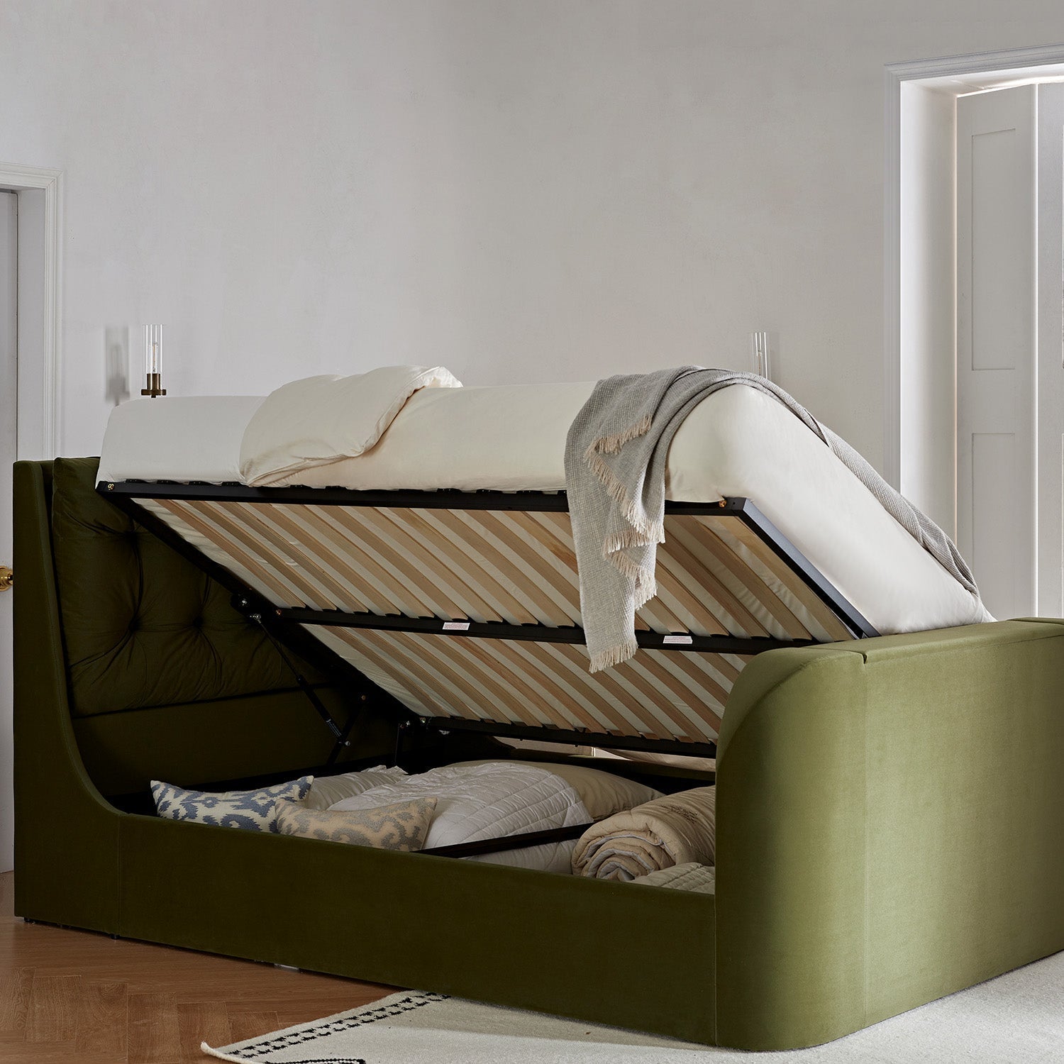 Hadley Moss Green Velvet TV Bed with Ottoman Storage
