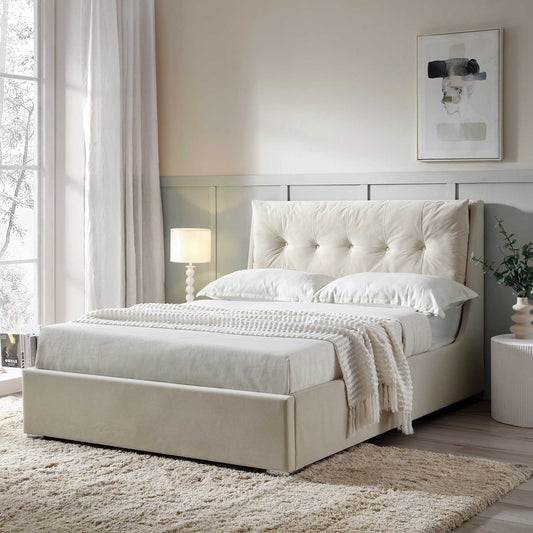Hadley Champagne Velvet Ottoman Bed with Storage
