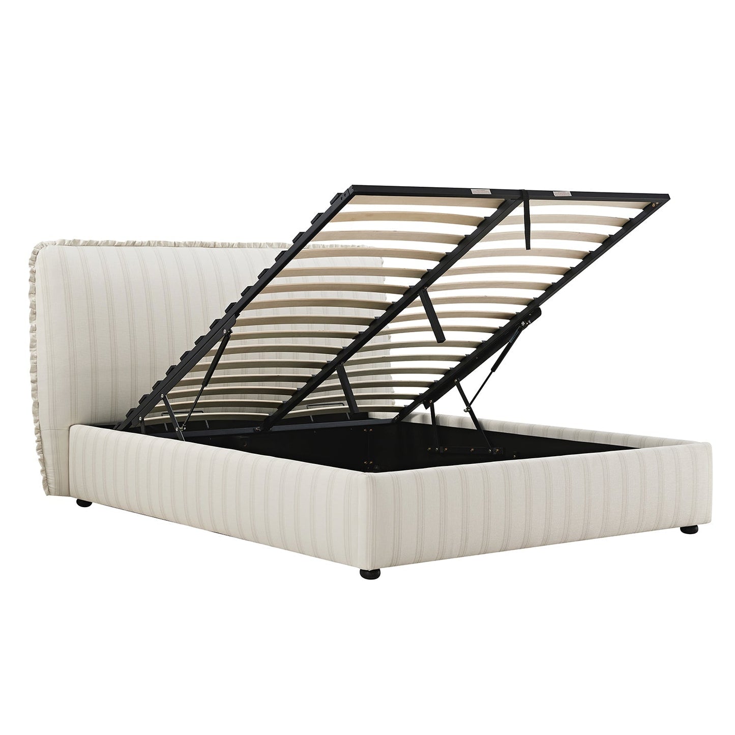 Celeste Upholstered Bed with Storage with Ruffled Headboard, Seashell Stripe