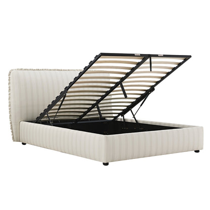 Celeste Upholstered Bed with Storage with Ruffled Headboard, Seashell Stripe