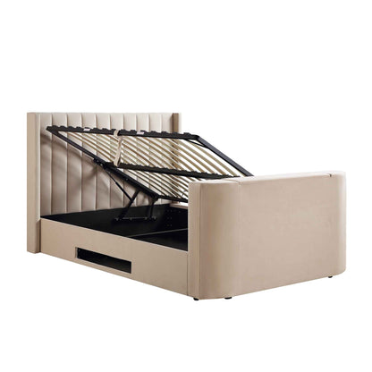 Wilton Champagne Velvet TV Bed with Ottoman Storage